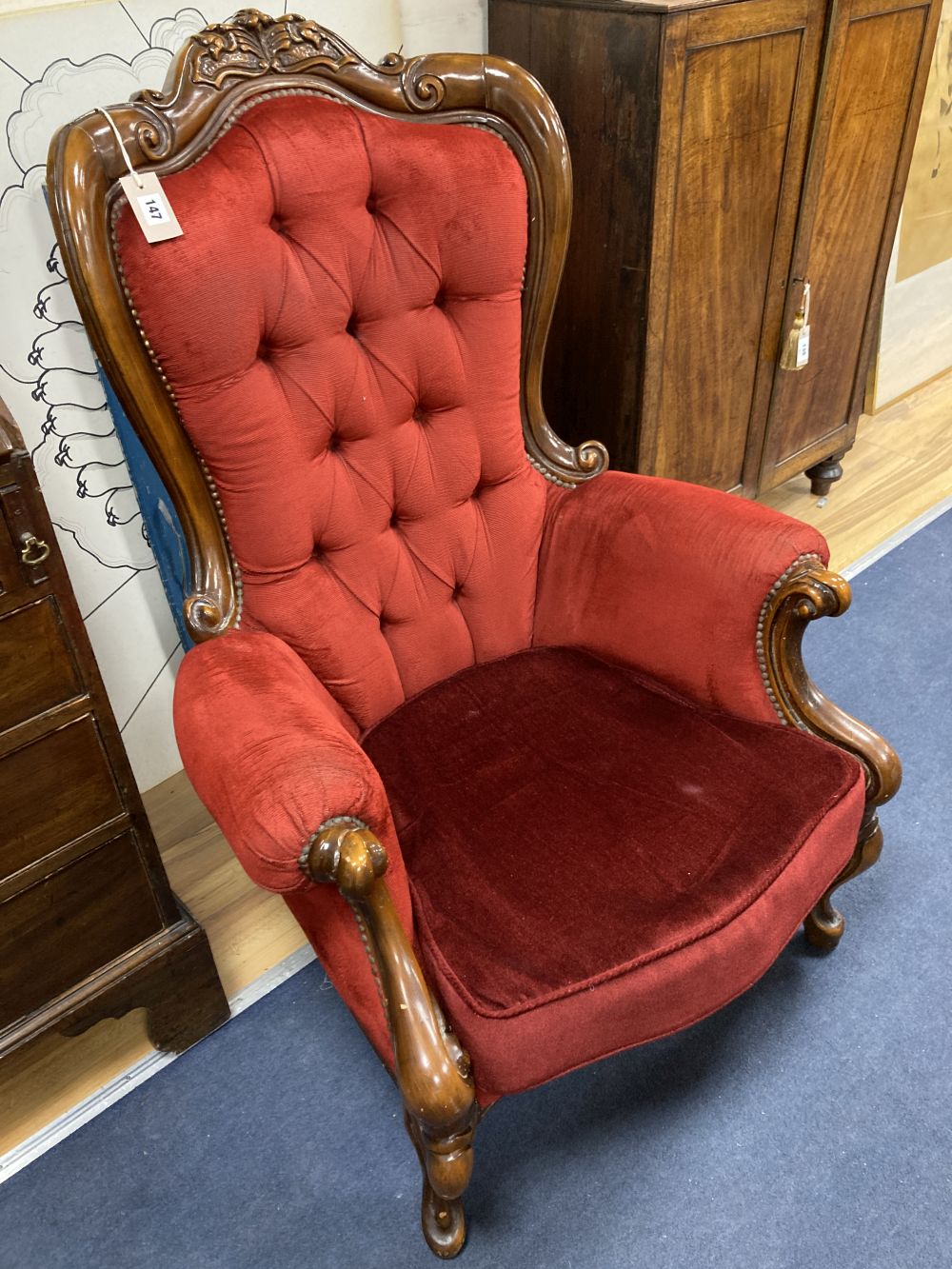 A reproduction Victorian style armchair